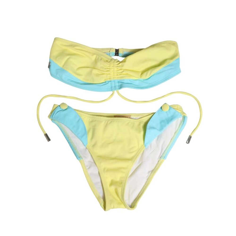 Pyrex Yellow Blue Bandeau Top Bikini Bottom 2 Piece Women's Swimwear